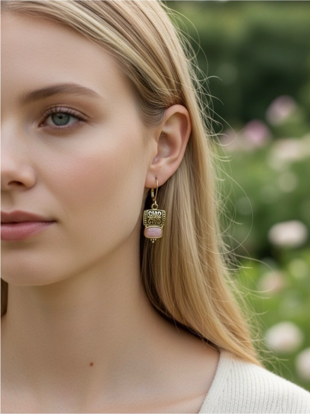 Gold and Pink Drop Earrings - Elegant Women's Jewelry